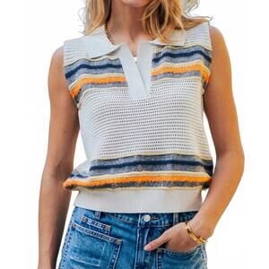 NEW URBAN DAIZY textured stripe collared open-knit vest in multi